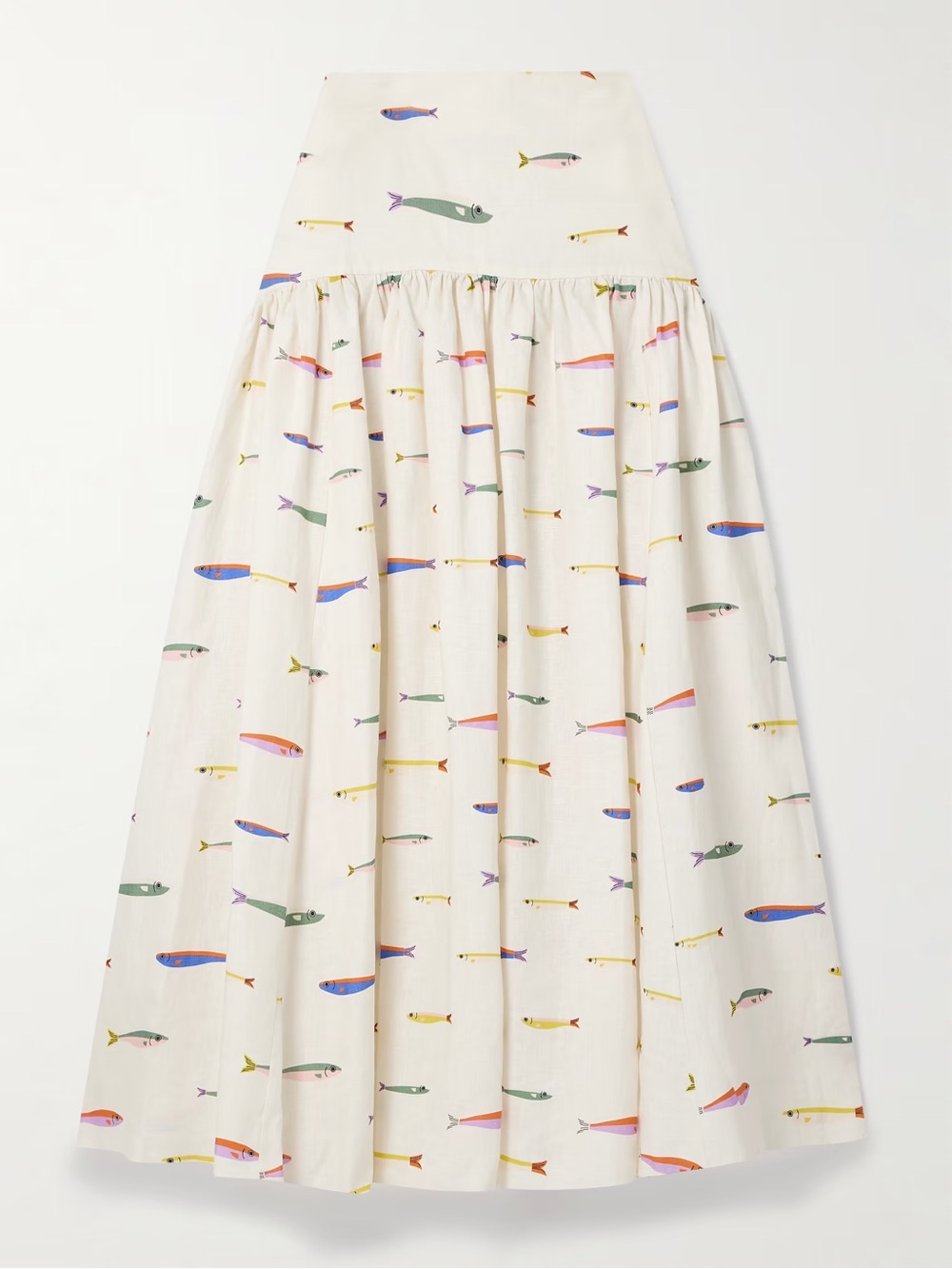 STAUD, Procida Gathered Printed Linen Maxi Skirt, size 6